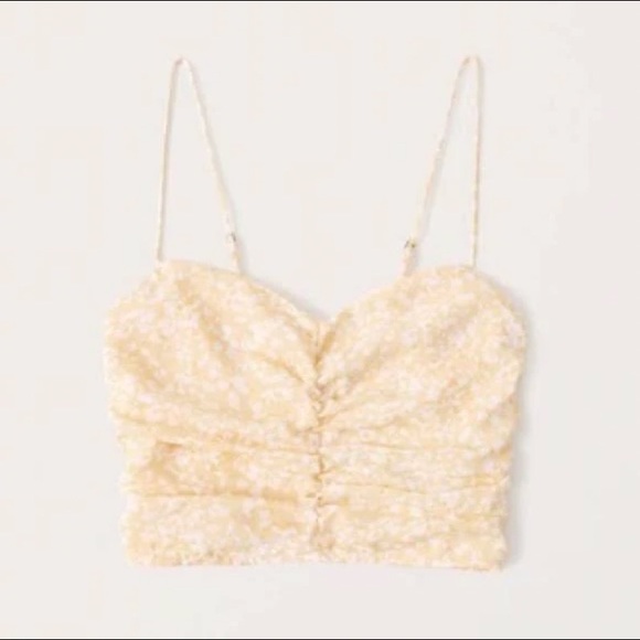 Abercrombie Yellow Floral Faux Silk Ruched Cami - Picture 5 of 9